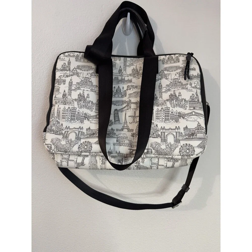 Parfois Laptop Bag Paris Monuments Print Black White Soft Side School Work